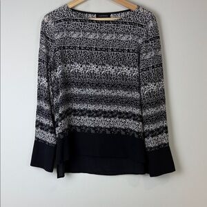 Club Monaco Black and White Patterned Silk Blouse Medium